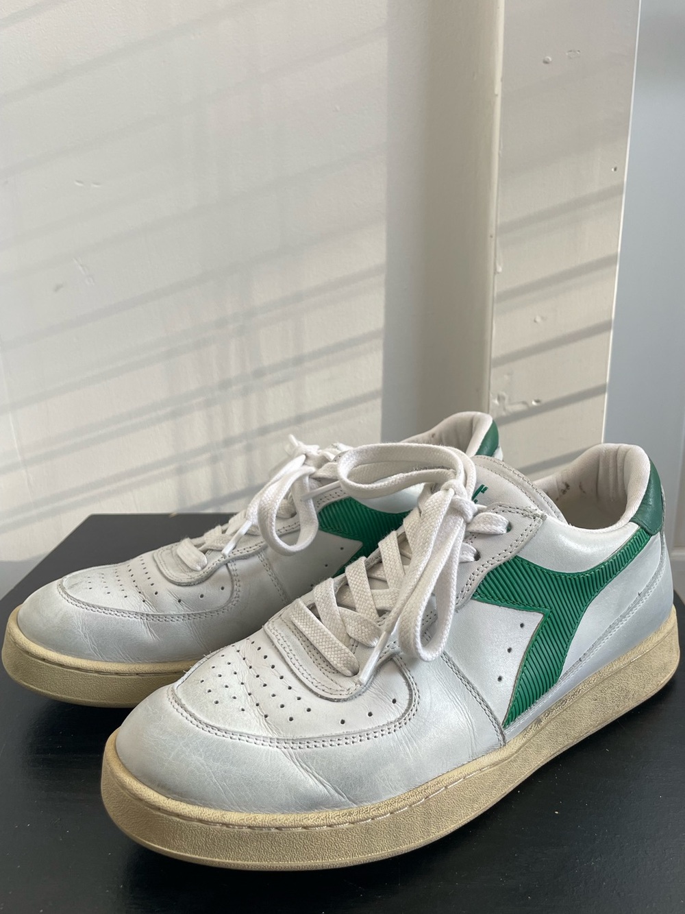 Diadora Mi Basket Low Used White Green Sneakers EU 40 Streetwear Basketball